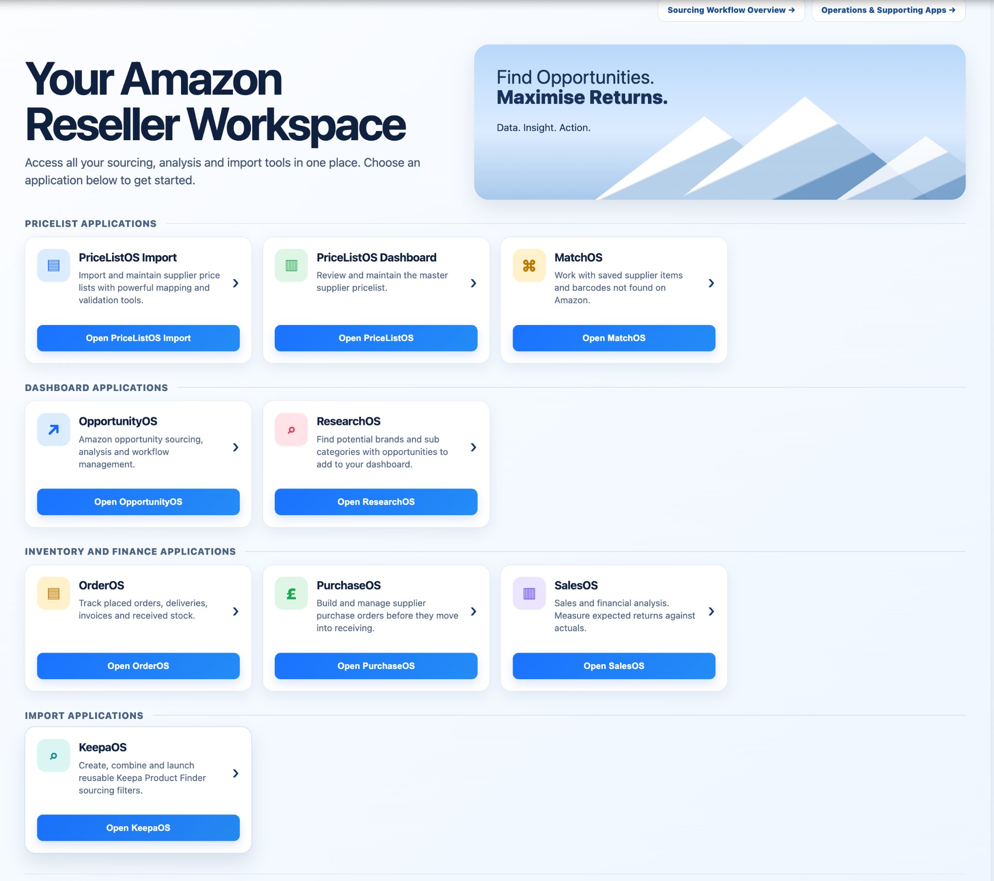 Actual CAC Enterprise Portal main menu with application cards grouped by workflow